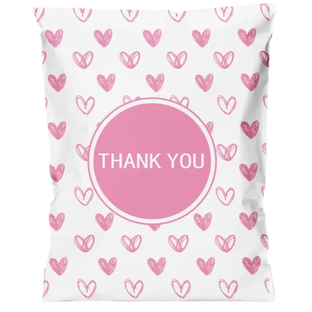 20 (10”x13”) Pink Hearts with Thank You Message Mailers Poly Bags Shipping Bags